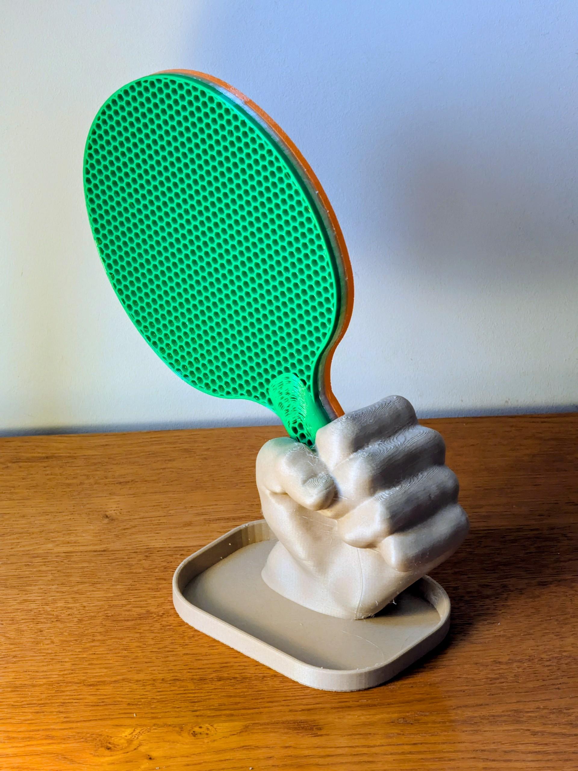 Ping pong paddle stand with ball tray