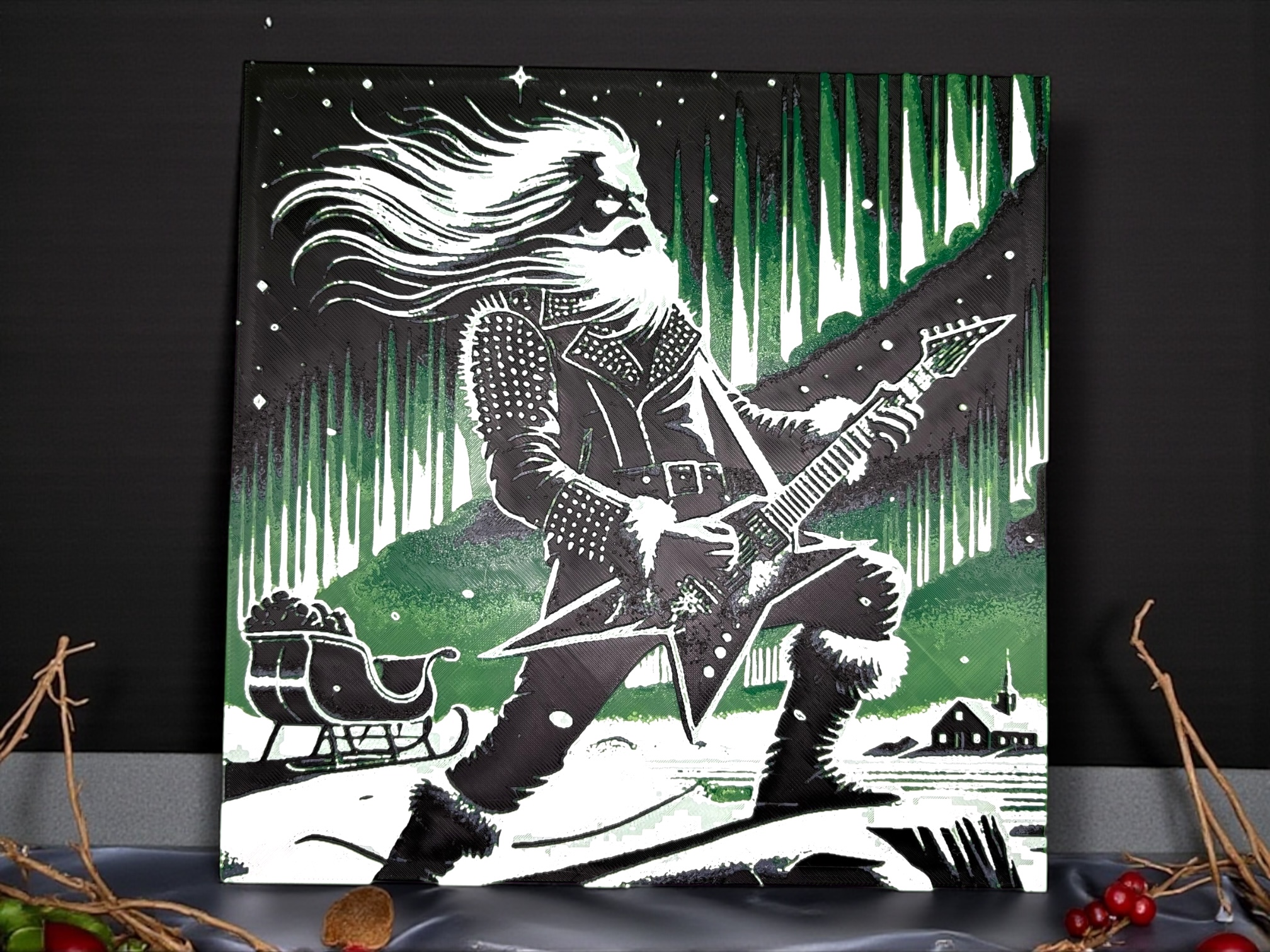 Northern Lights Metal Santa - Arctic Guitar Solo - Christmas Santa Hueforge