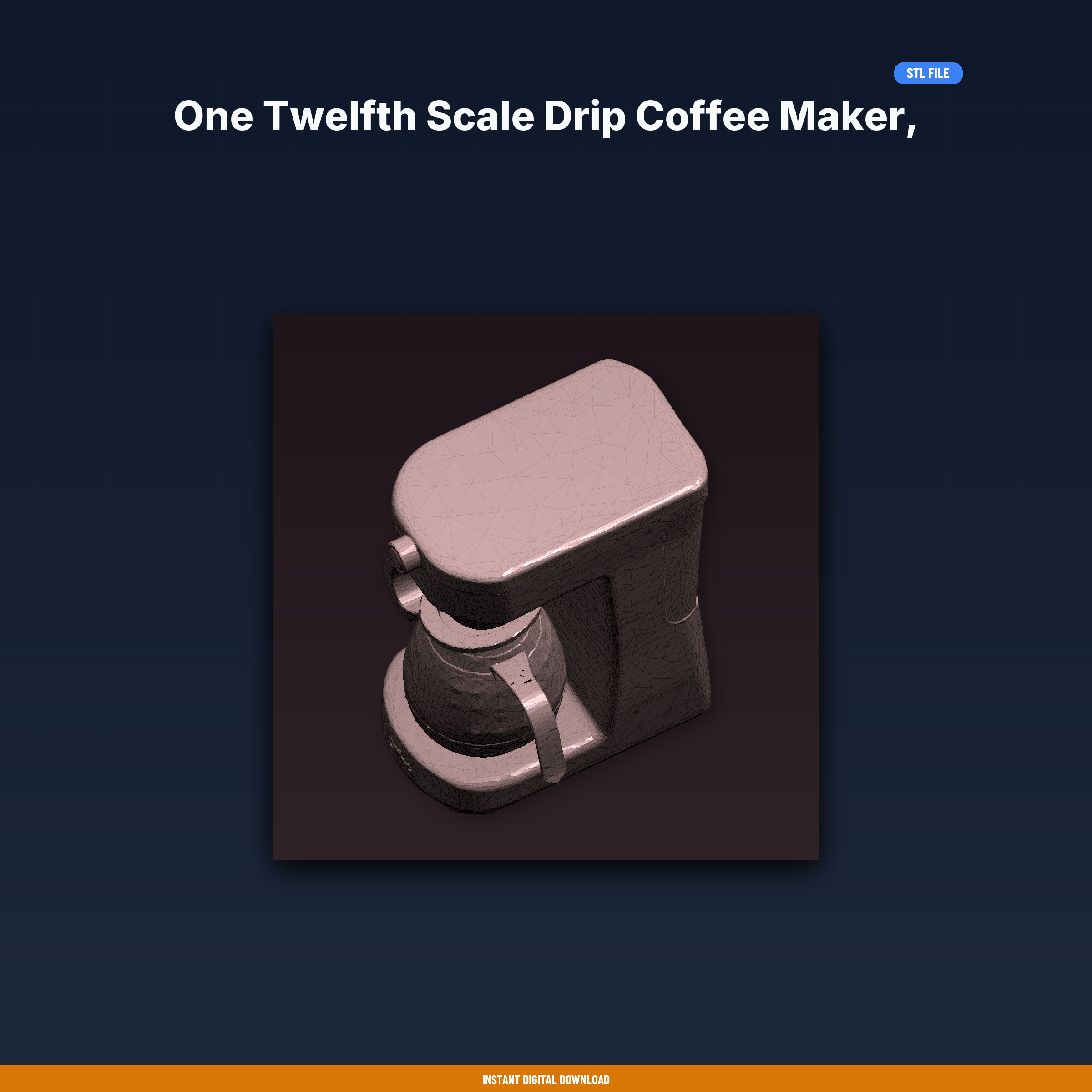 One Twelfth Scale Drip Coffee Maker, Miniature Kitchen Appliance, - 3D Printable STL File