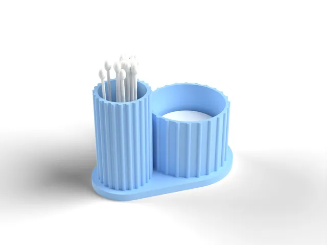 Cotton Bud and Pad Holder - Fluted Bathroom Caddy with Two Cups, No Supports (OpenSCAD)