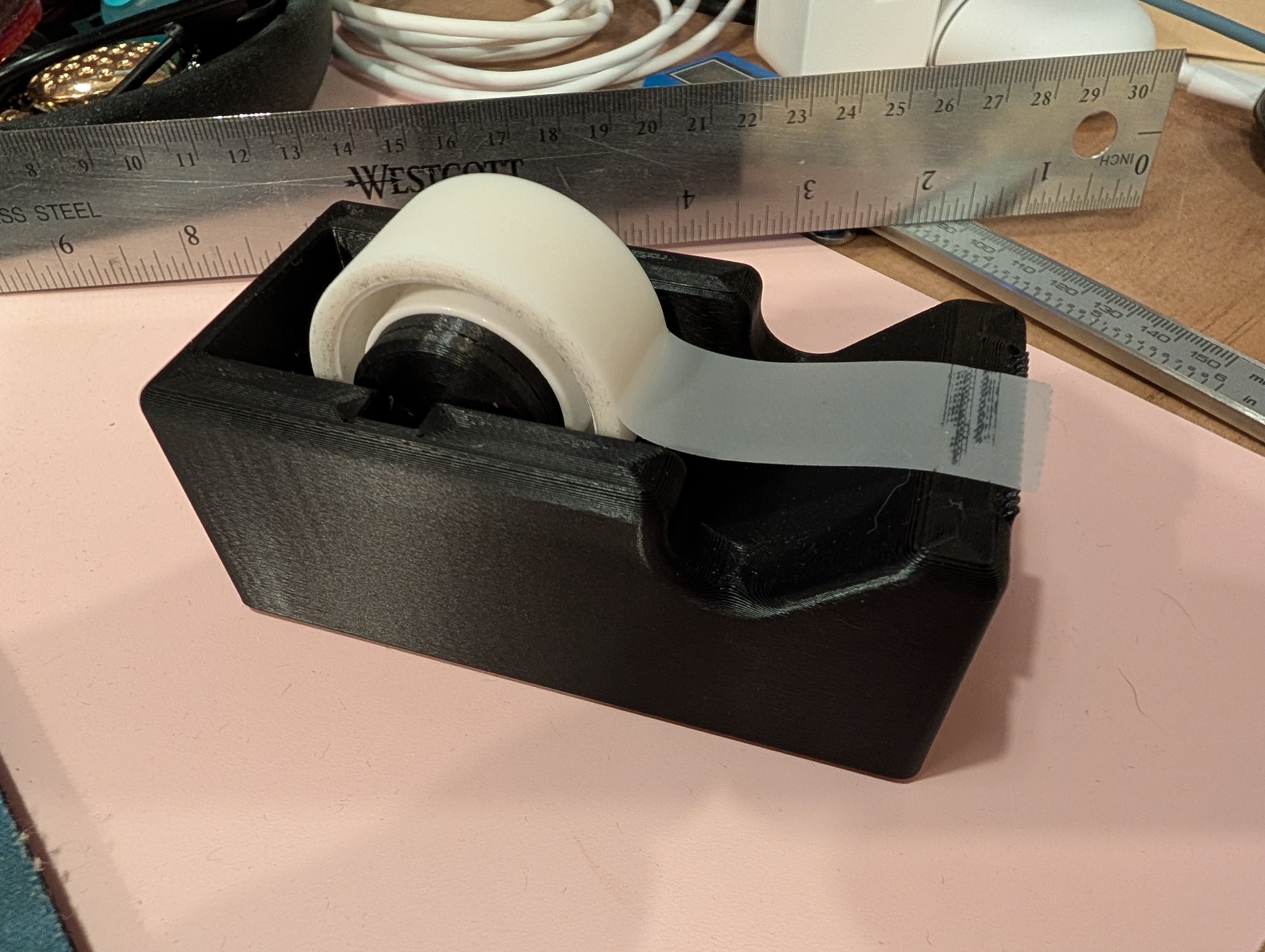 [Updated] A low-footprint stable desktop tape dispenser (ballast-fillable)