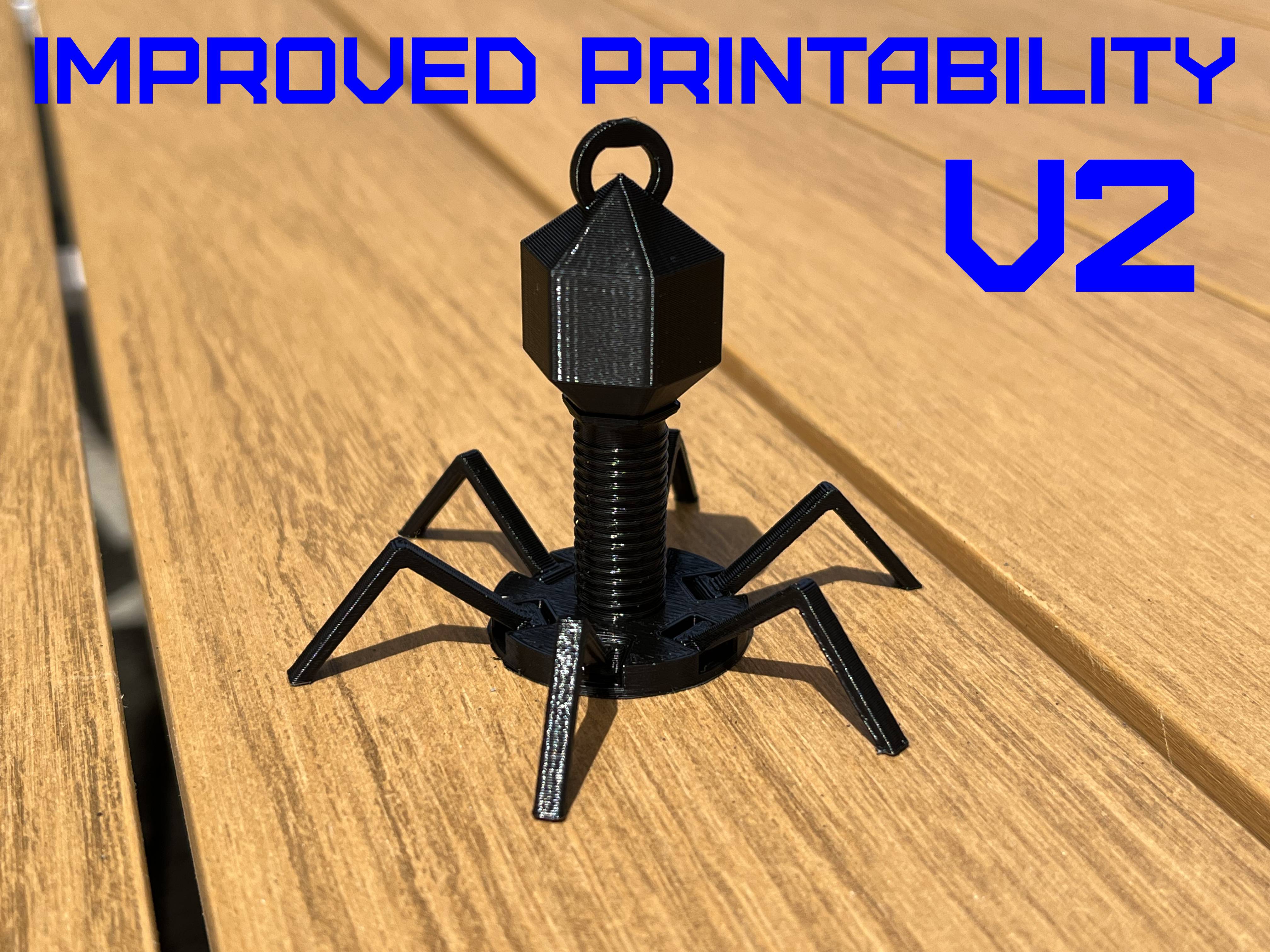 Articulated Bacteriophage Desk Toy/Keychain with Improved Printability V2