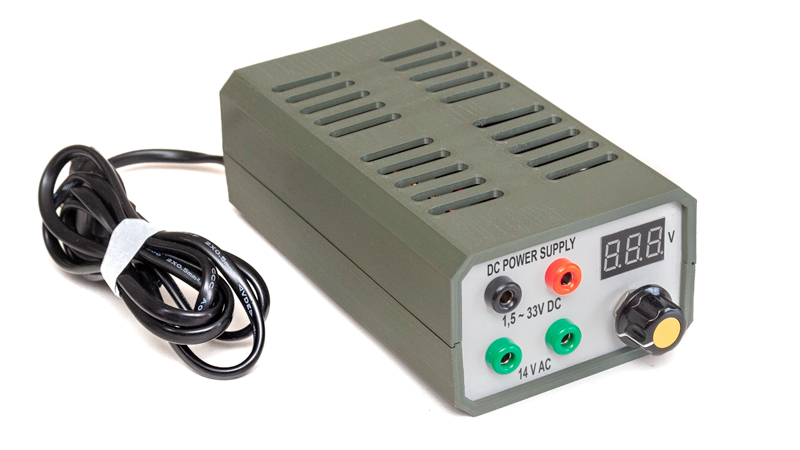 Mini Lab Power Supply: 1.3–33 V DC, 14 V AC, 1.1 A