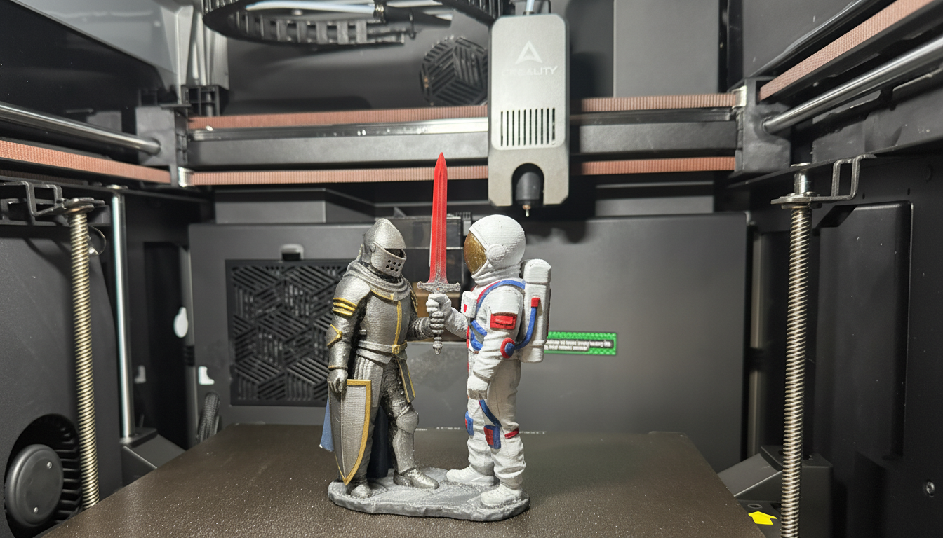Knight and Astronaut Holding Sword