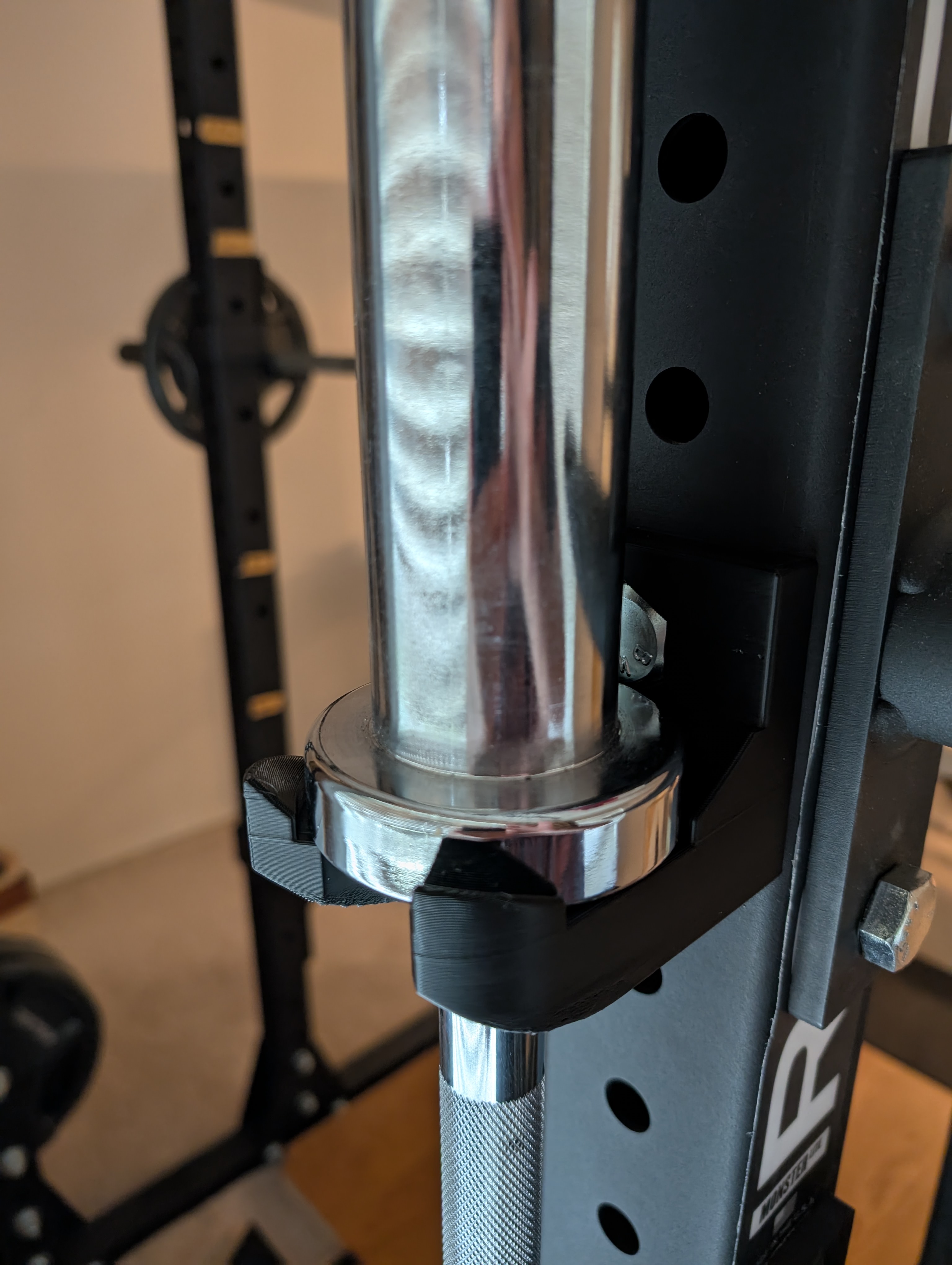 Vertical barbell rack mounted holder (3" wide w/ 5/8th bolt hole, Rogue rack)
