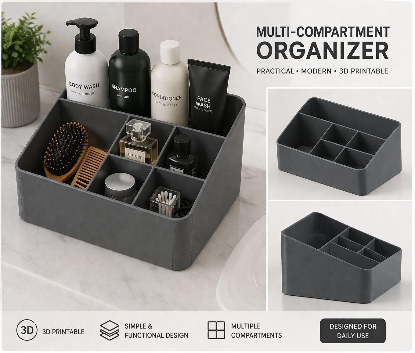 Multi-Compartment Bathroom Organizer