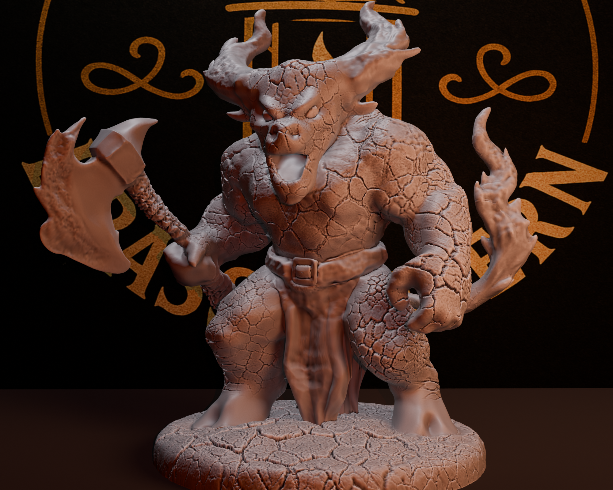 Lava Minotaur TTRPG Brass Lantern Minis