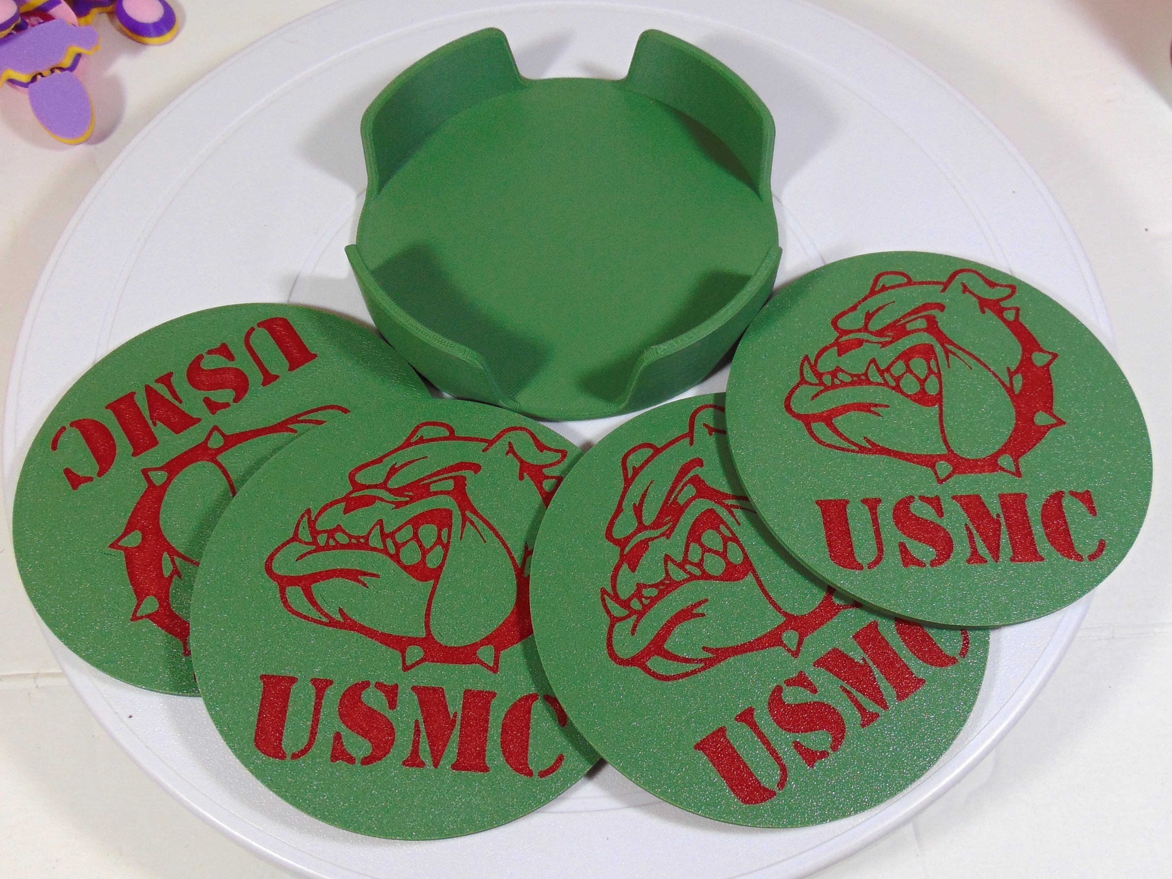 USMC Coaster Set Marines Devildog Devil Dog United States Marine Corps 100mm With Holder
