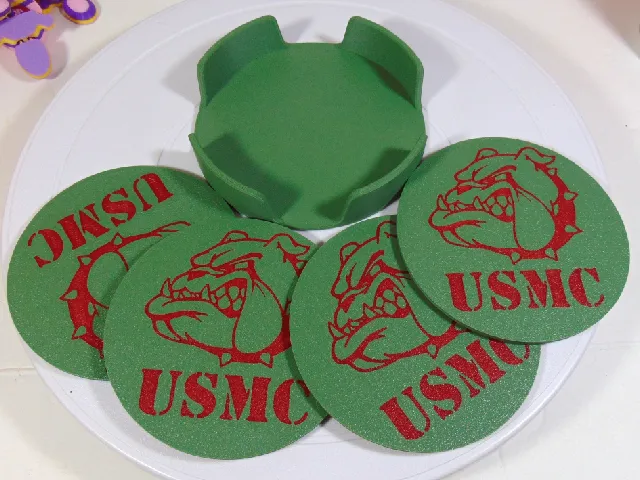 USMC Coaster Set Marines Devildog Devil Dog United States Marine Corps 100mm With Holder