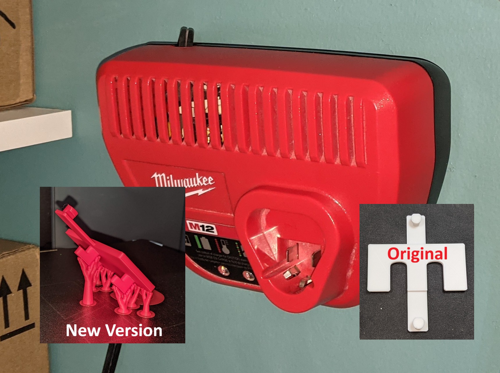Milwaukee M12 Charger 12V Wallmount Damage Free Mount Skadis Hook option