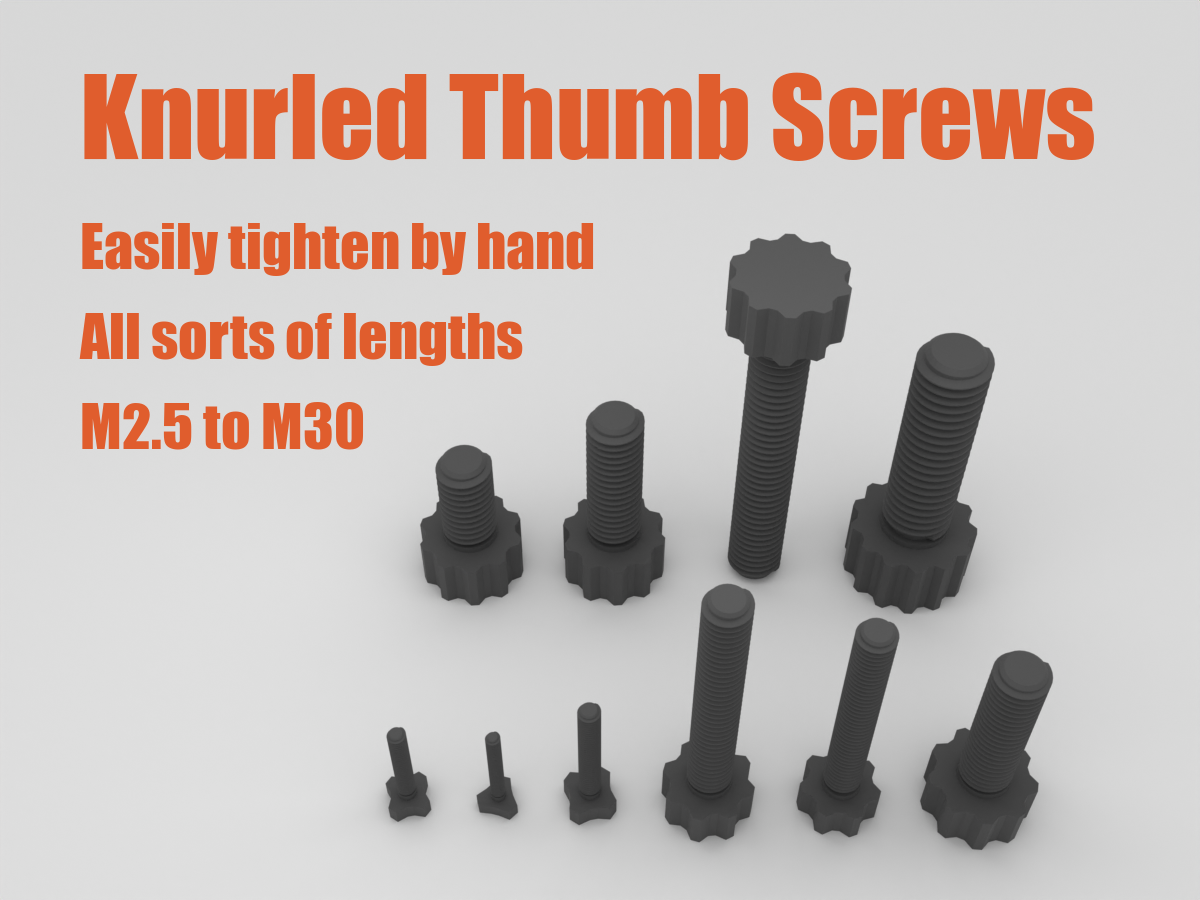 M2.5 - M30 Knurled Thumb Screws in all sorts of lengths (incl. STEP) - Print in Place