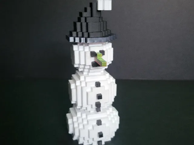 Voxel Minecraft-Inspired Snowman with Top Hat