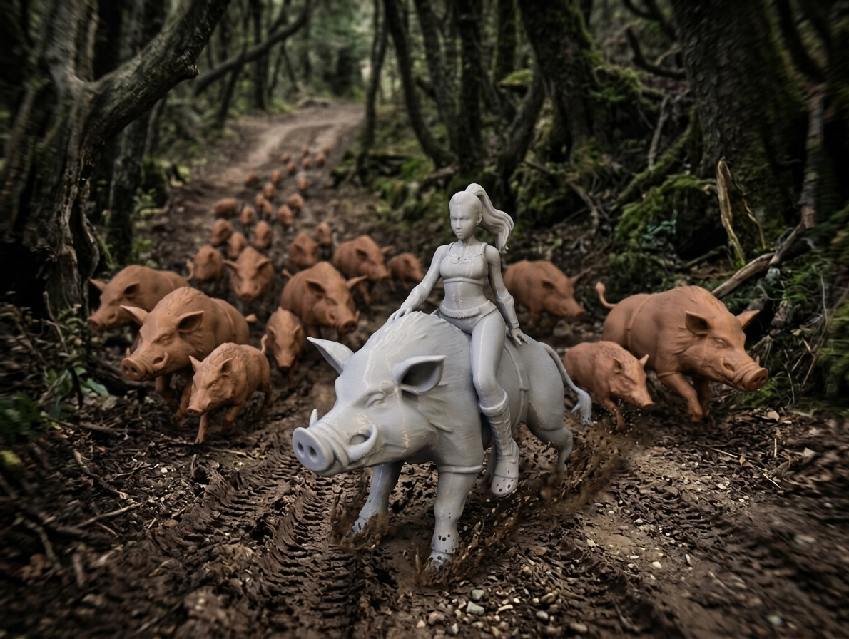Boar Rider – Detailed Female Warrior Statue