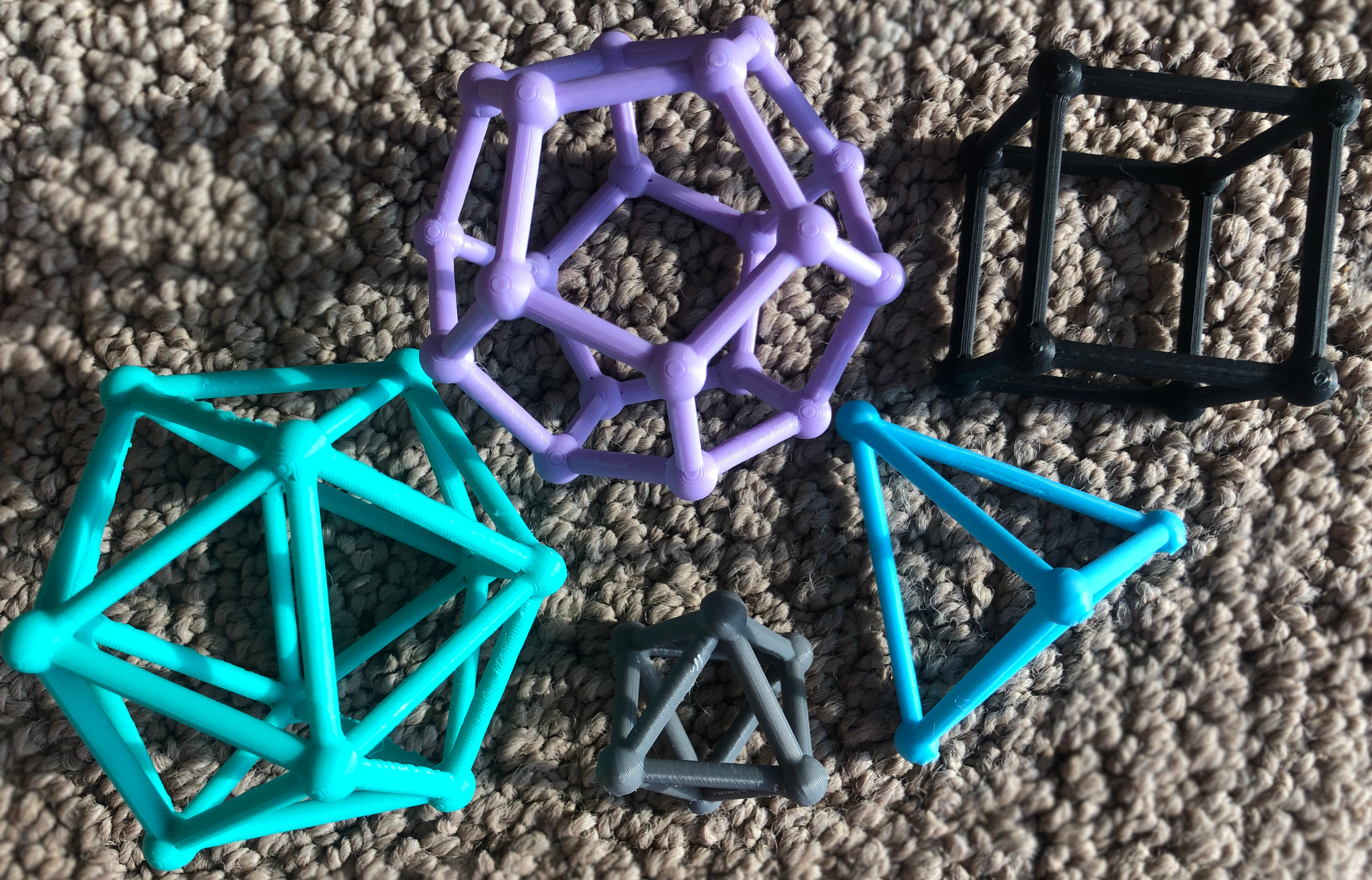 Platonic Solids - stick and ball (OpenSCAD)