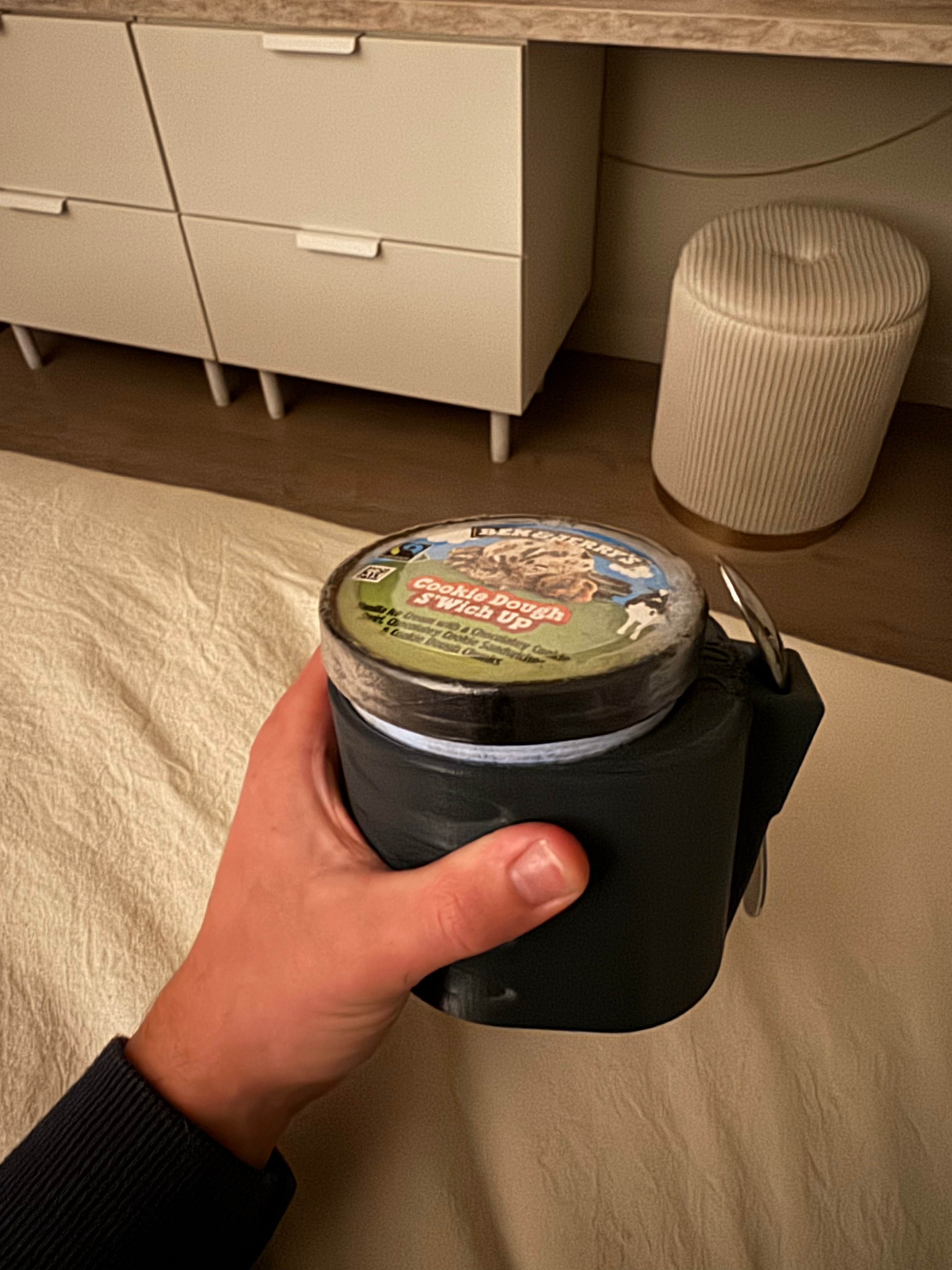 Ben & Jerry's cup holder + spoon handle