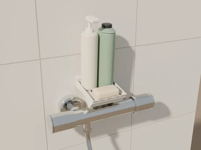 No-Drill Shower Shelf for Bar Thermostats – Sits on Top of the Mixer, Hose and Handles Stay Free