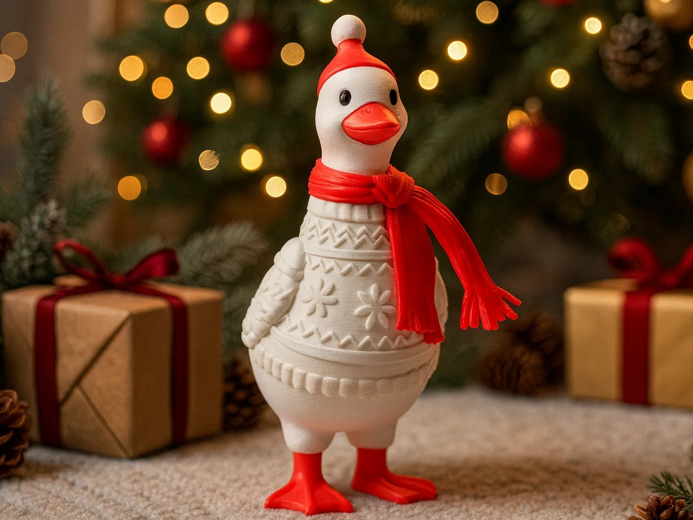 Winter Goose Figurine in a Cozy Christmas Sweater