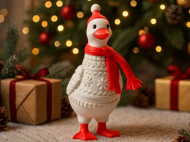 Winter Goose Figurine in a Cozy Christmas Sweater