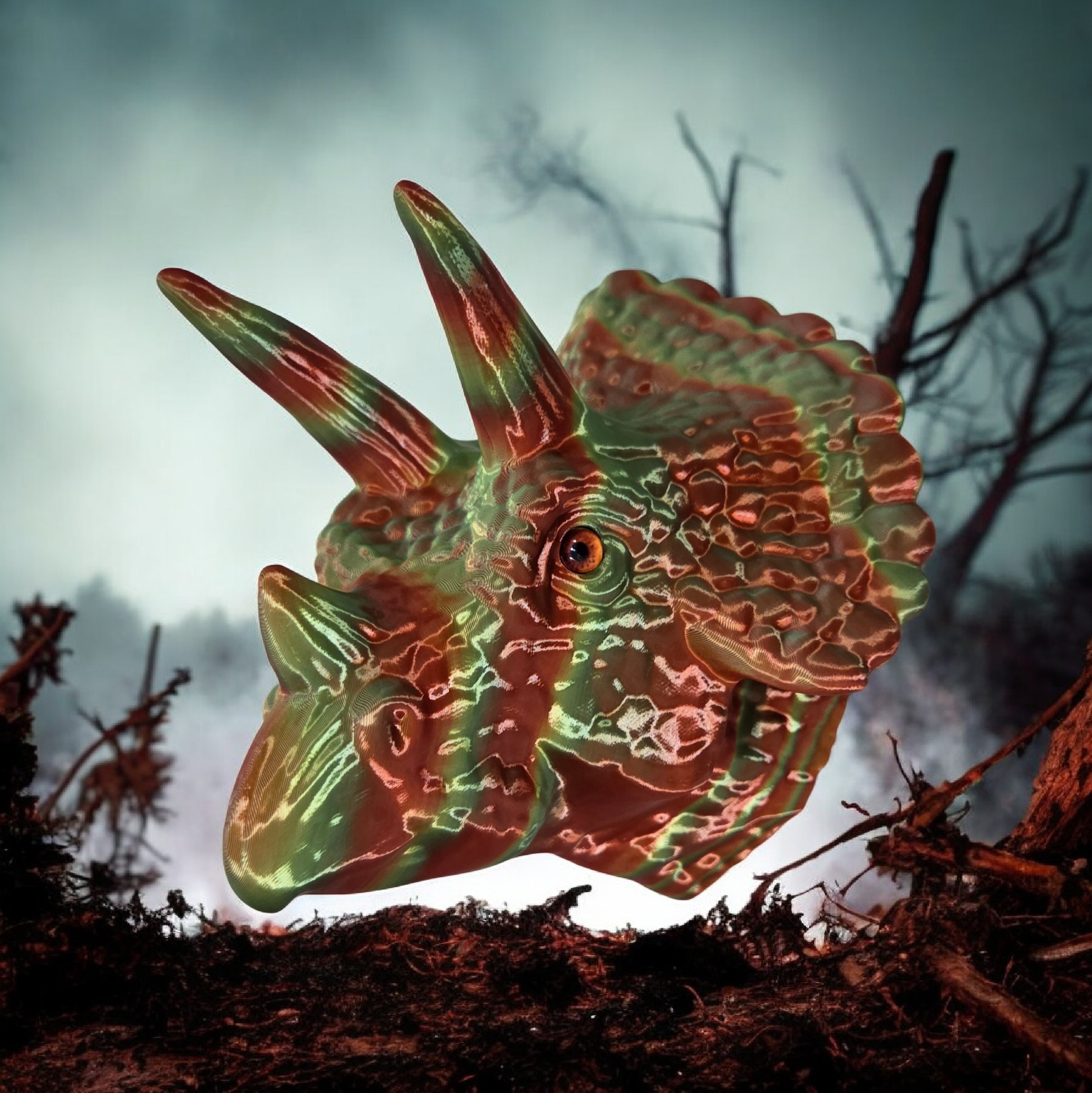 Triceratops Dinosaur Head - glass eye compatible