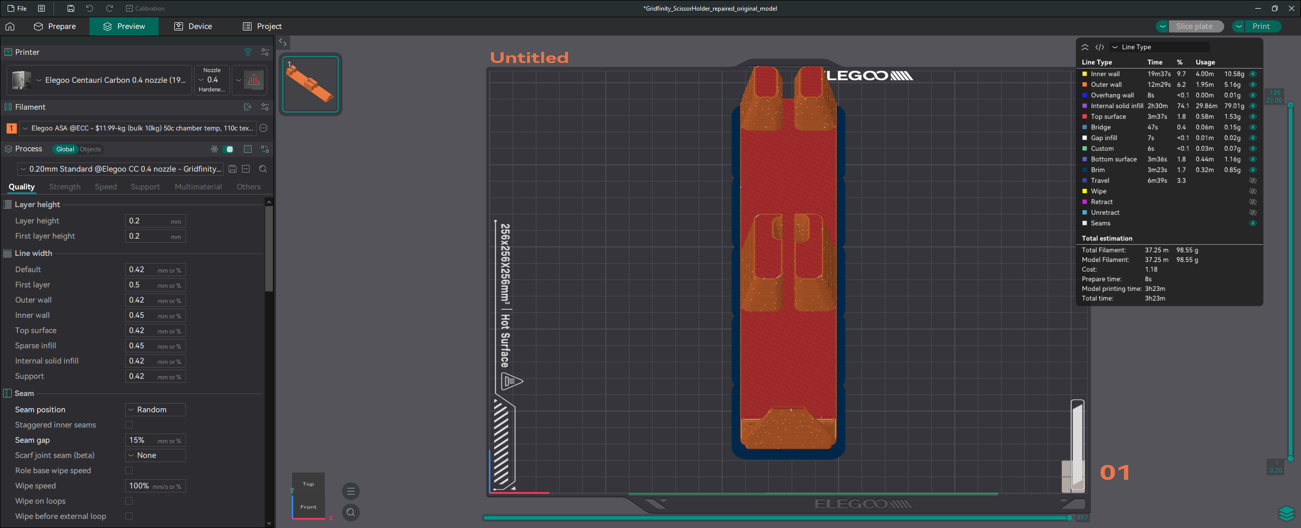 Gridfinity Scissor Holder (Remix, repaired original model, without magnet holes added)