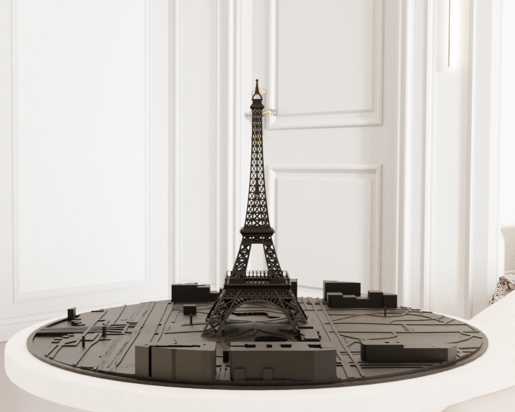 Eiffel Tower & Paris City Circular Topographic Map