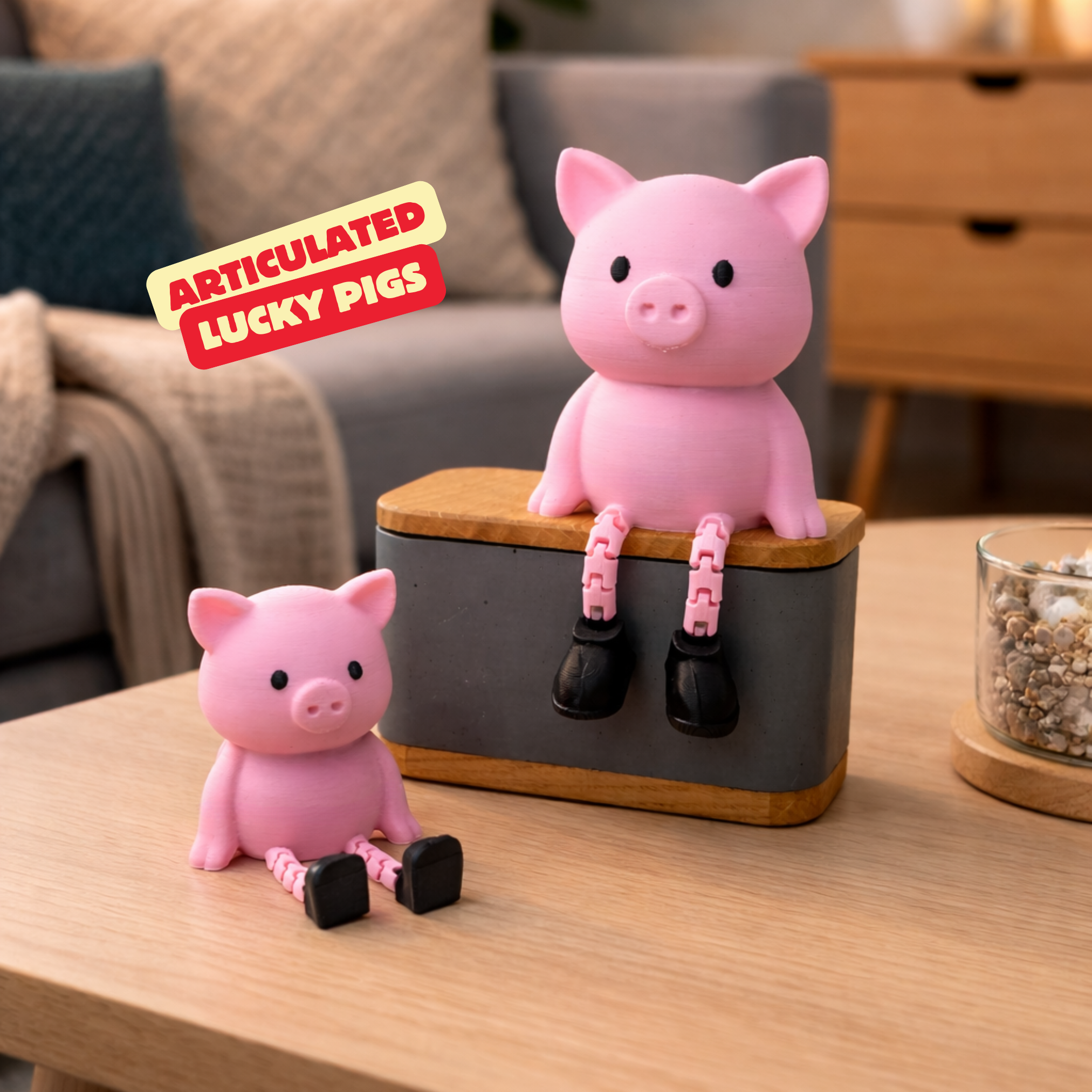 ARTICULATED LUCKY PIGS - PERFECT SILVESTE PRINT / SILVESTER DECOR