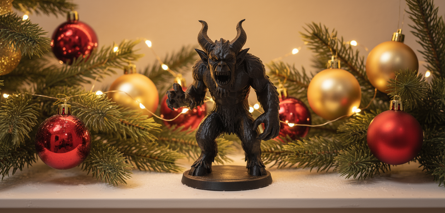 Fearsome Furry Krampus Standing Holiday Figure