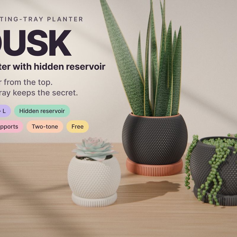 DUSK Planter – Knurled Pot with Hidden-Reservoir Floating Tray (S · M ...