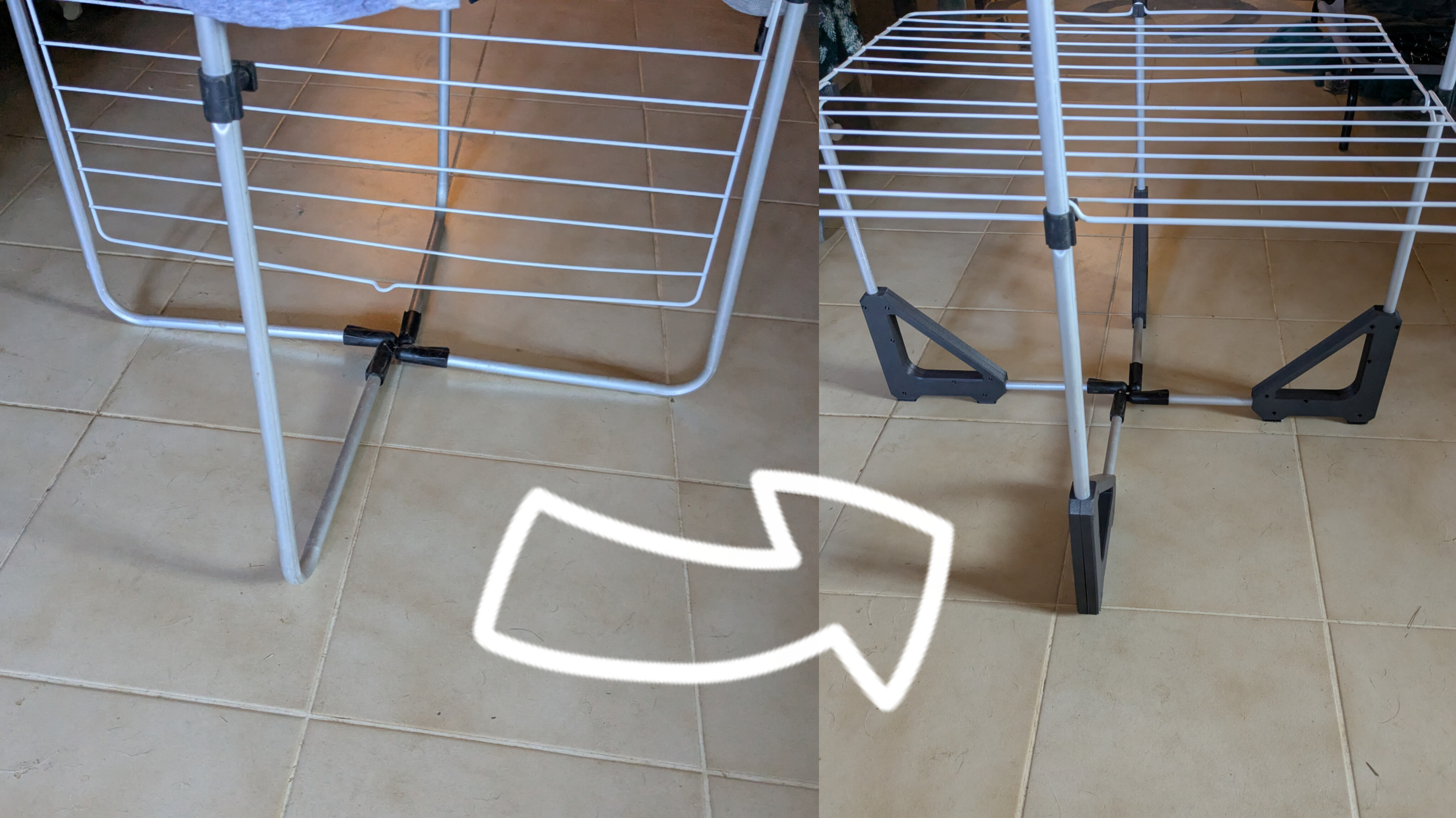 Drying rack de-flimsyfier (15mm tubing, 50mm radius)