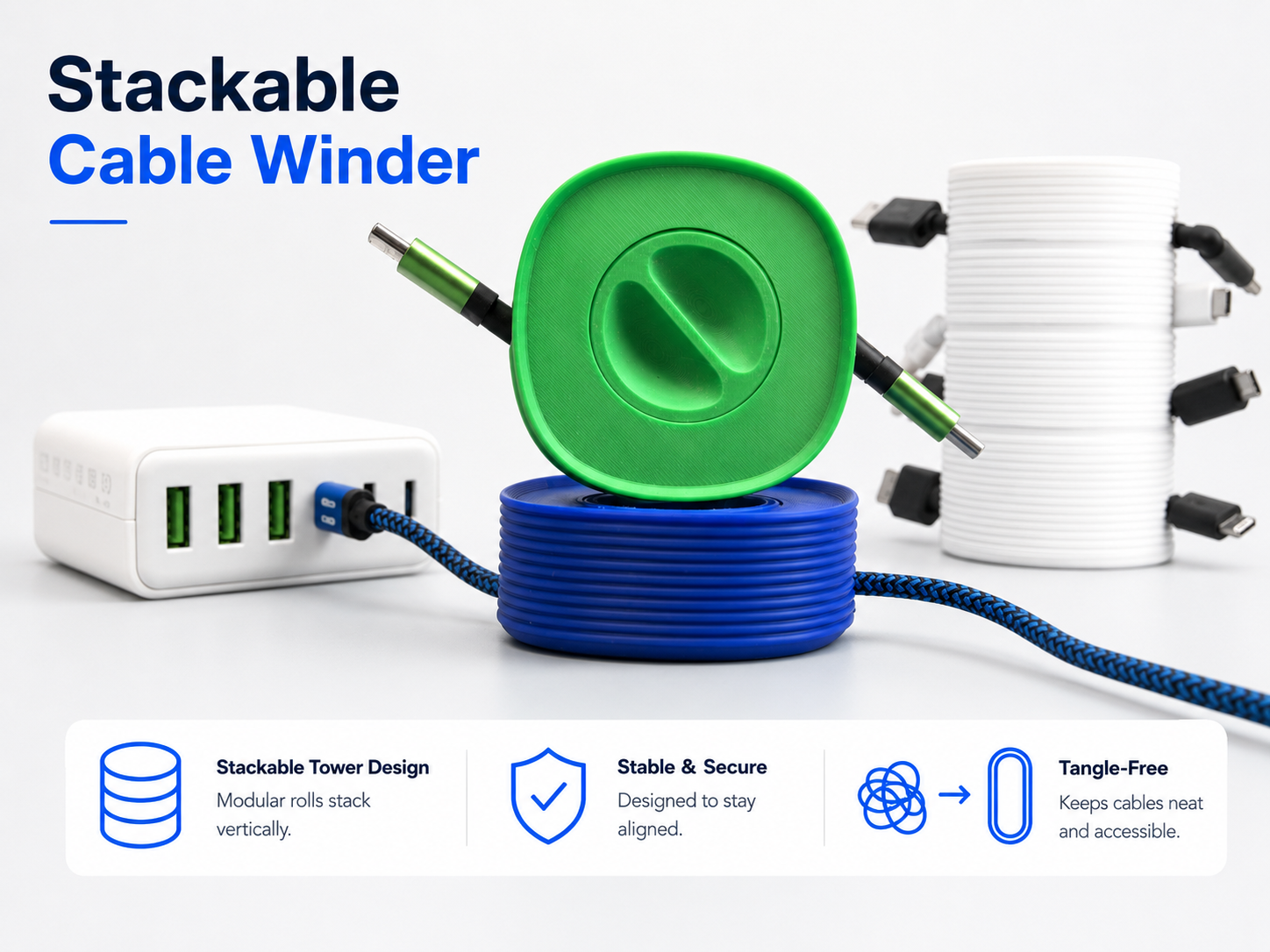 Stackable Cable Winder – Smart Desk Cable Organizer