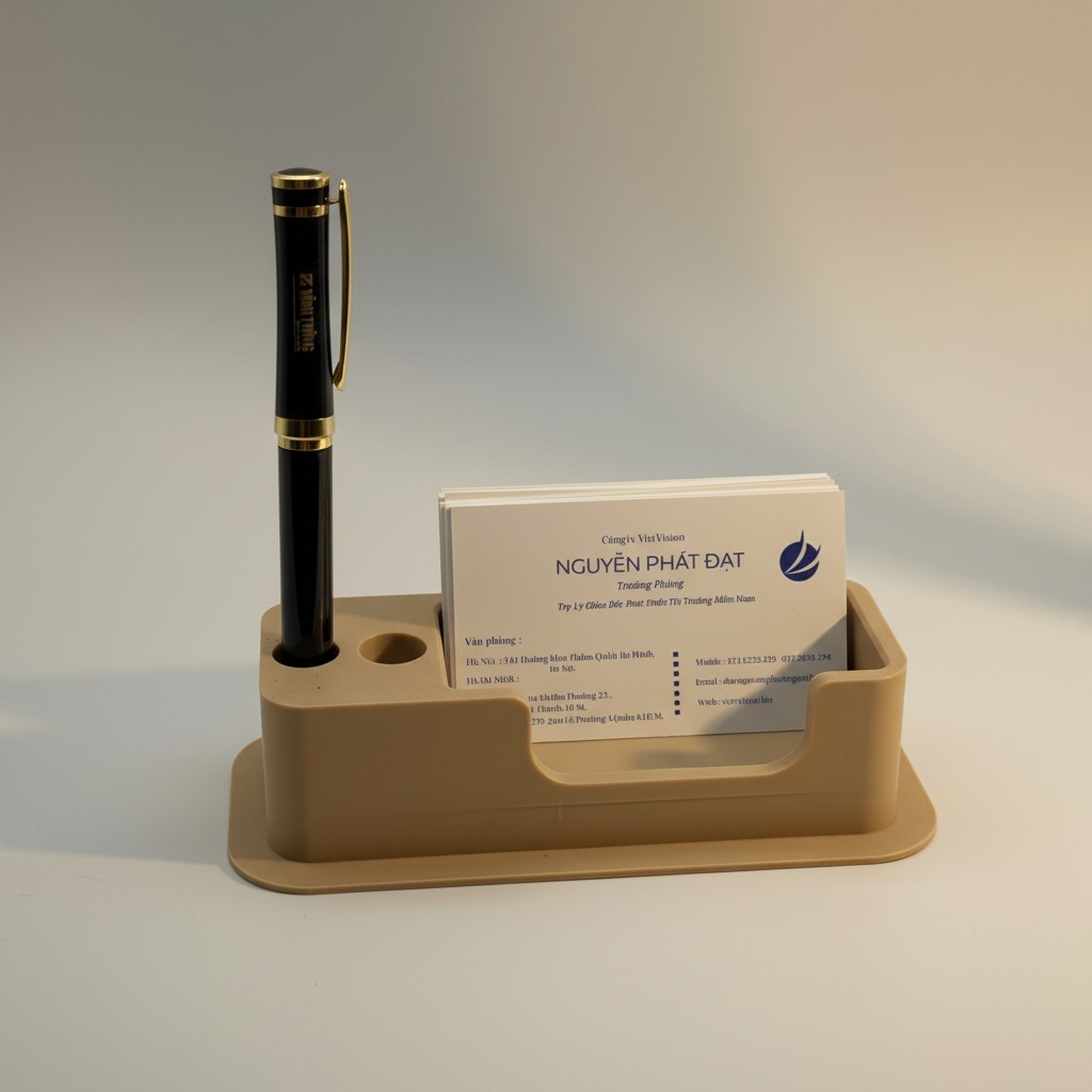 Business Card Holder with Pen Stand – Desk Organizer