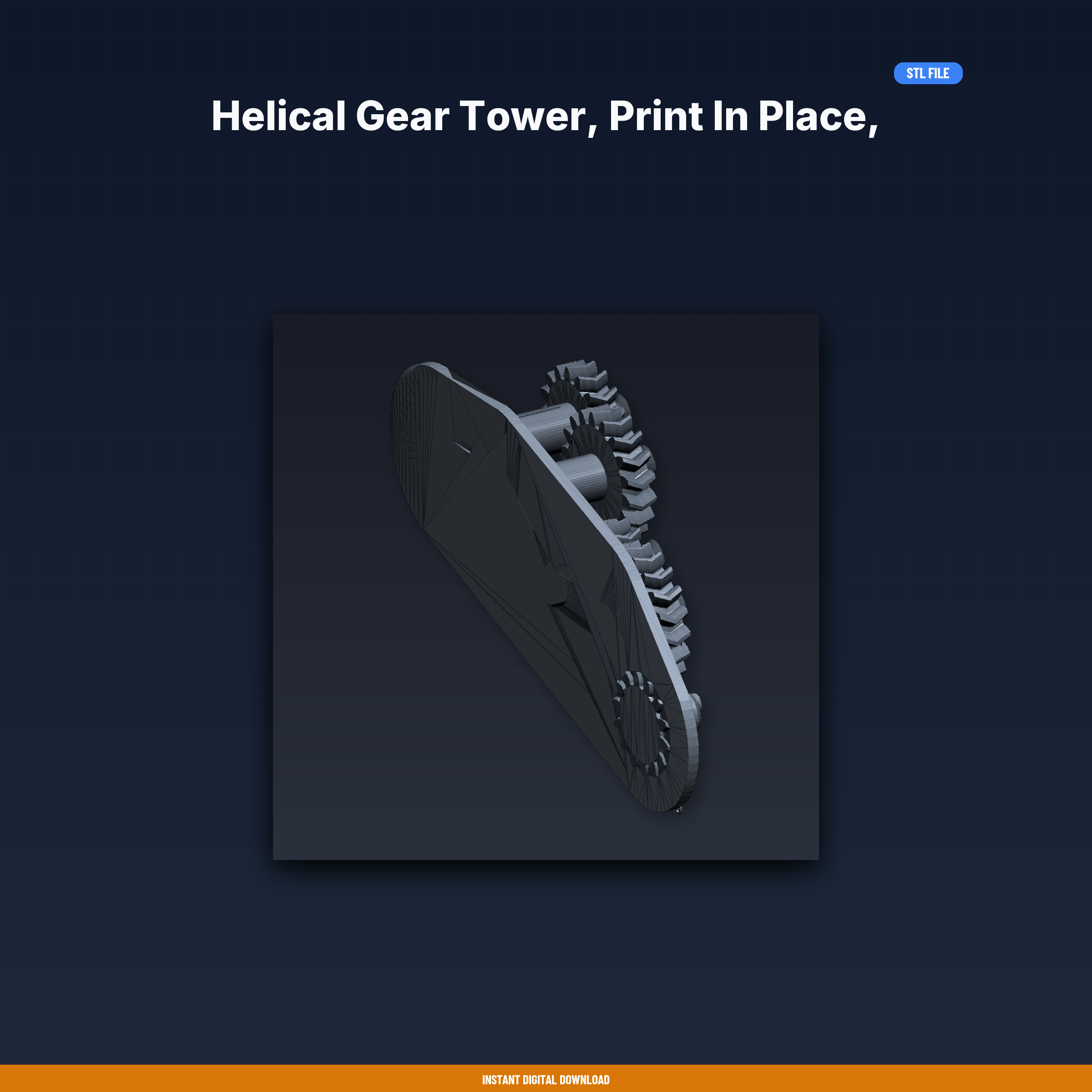 Helical Gear Tower, Print in Place, Five Herringbone Gears, - 3D Printable STL File