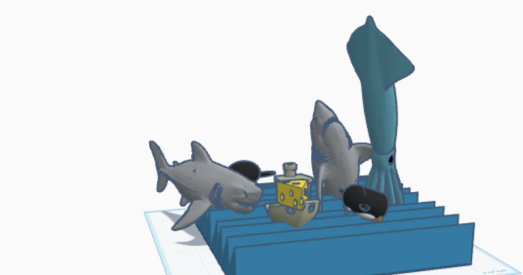 Benchy VS penguins, sharks, and kraken V2 3D model