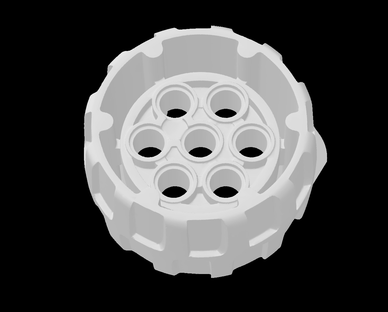 Lego Compatible (1148.dat) Wheel Hard Plastic Treaded with 7 Pin Holes and Inner Ring (37mm D. x 22mm)