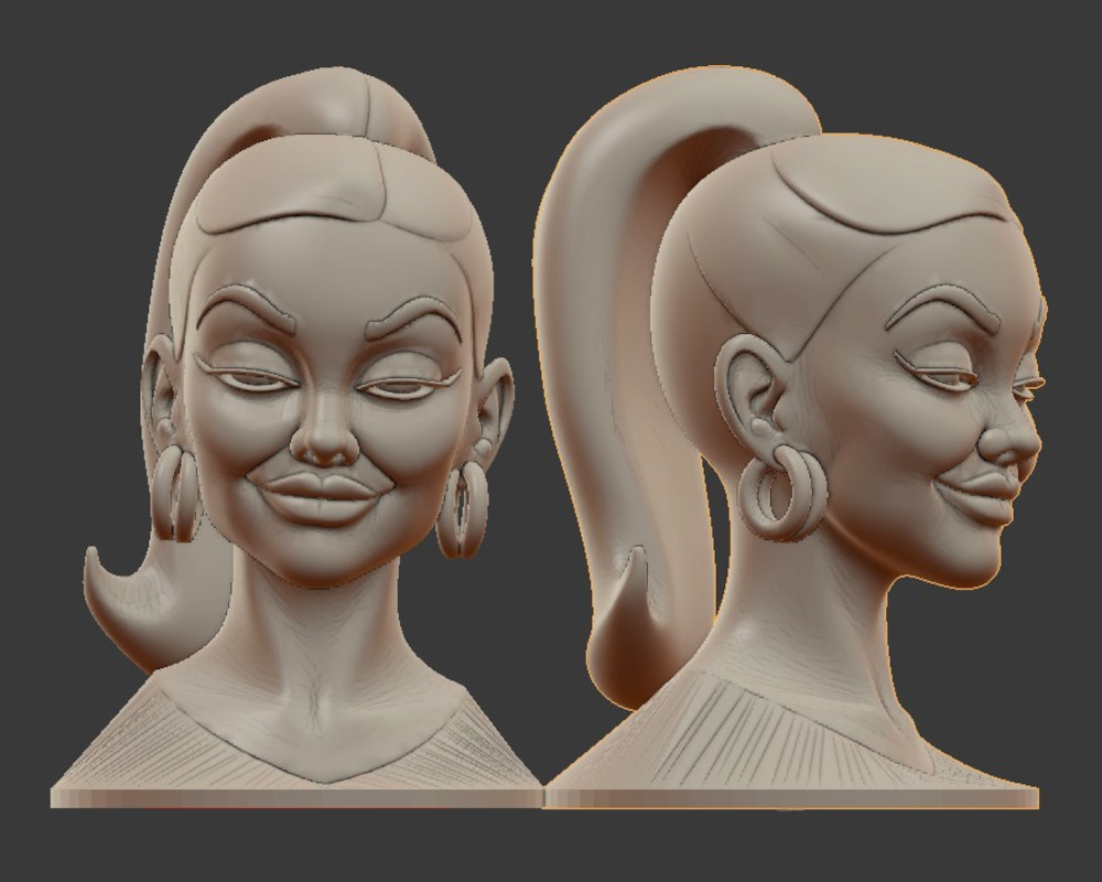 Detailed Lady Face Bust with Ponytail