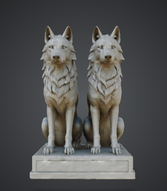 Twin Wolf Guardian Statues 3D Printable Model – Symmetrical Marble Wolf Sculpture Pair