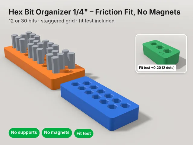Hex Bit Organizer 1/4" – Friction Fit, No Magnets
