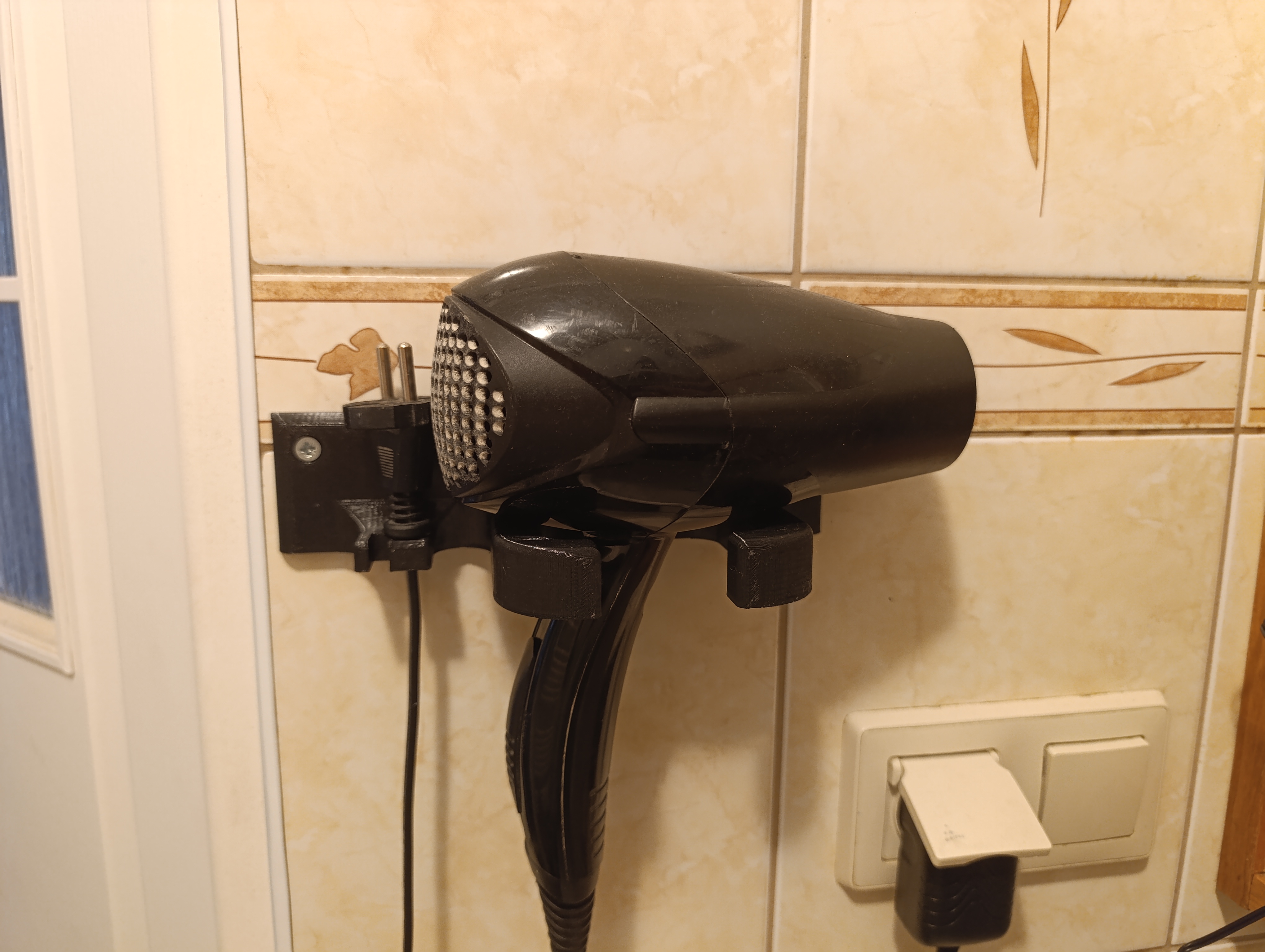 Wall-Mounted Hair Dryer Holder with Cable Organizer