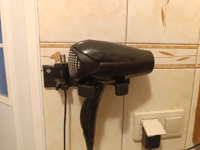 Wall-Mounted Hair Dryer Holder with Cable Organizer