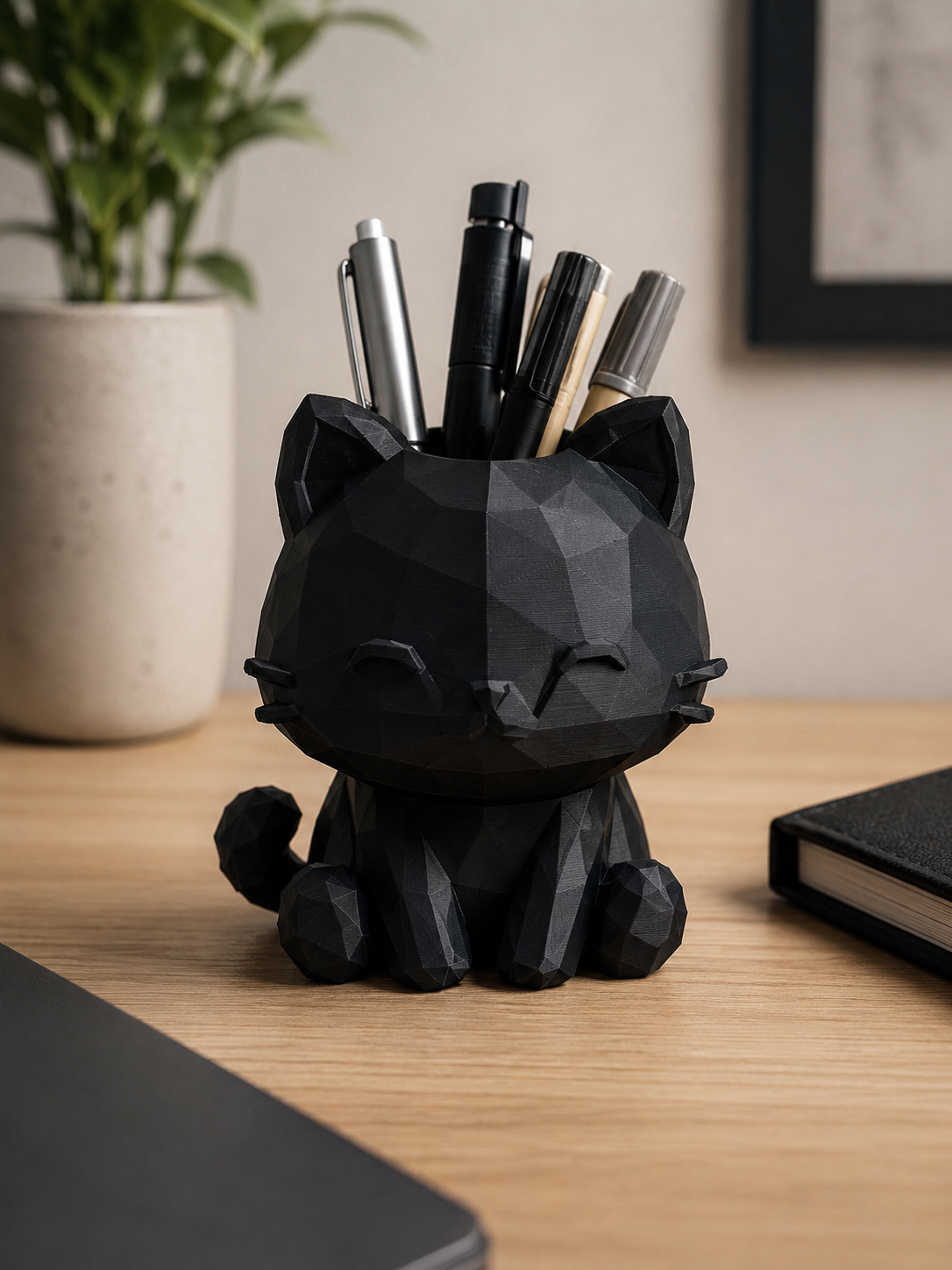 Low poly cat pen holder