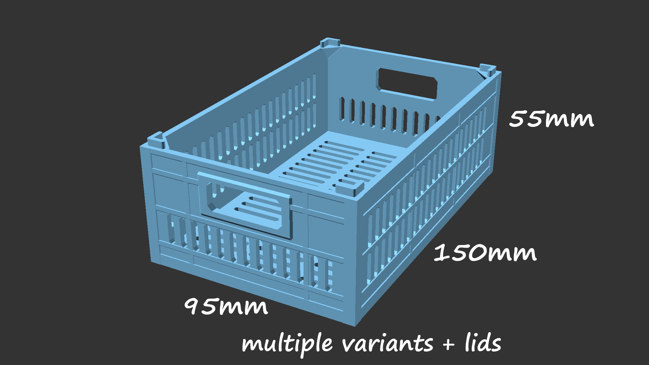 Miniatura 2 do modelo 3D Stackable crate + lid + variants