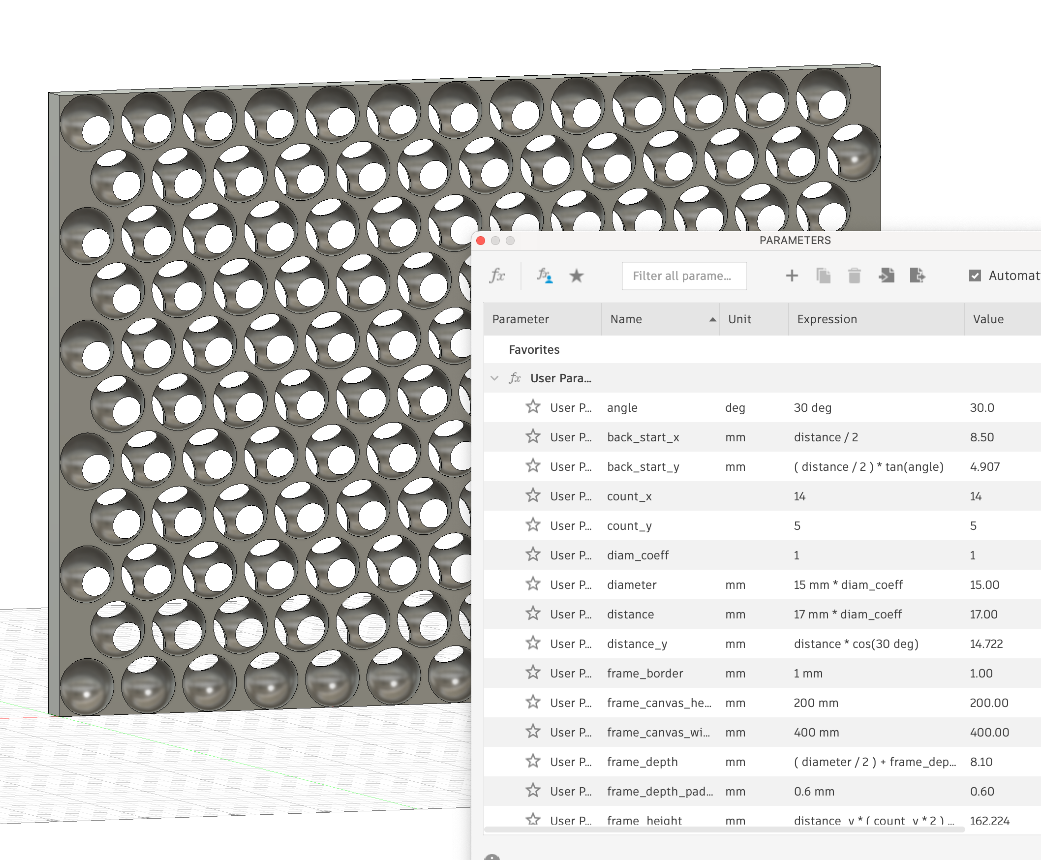 Cheese grater pane Fusion 360 parametric source