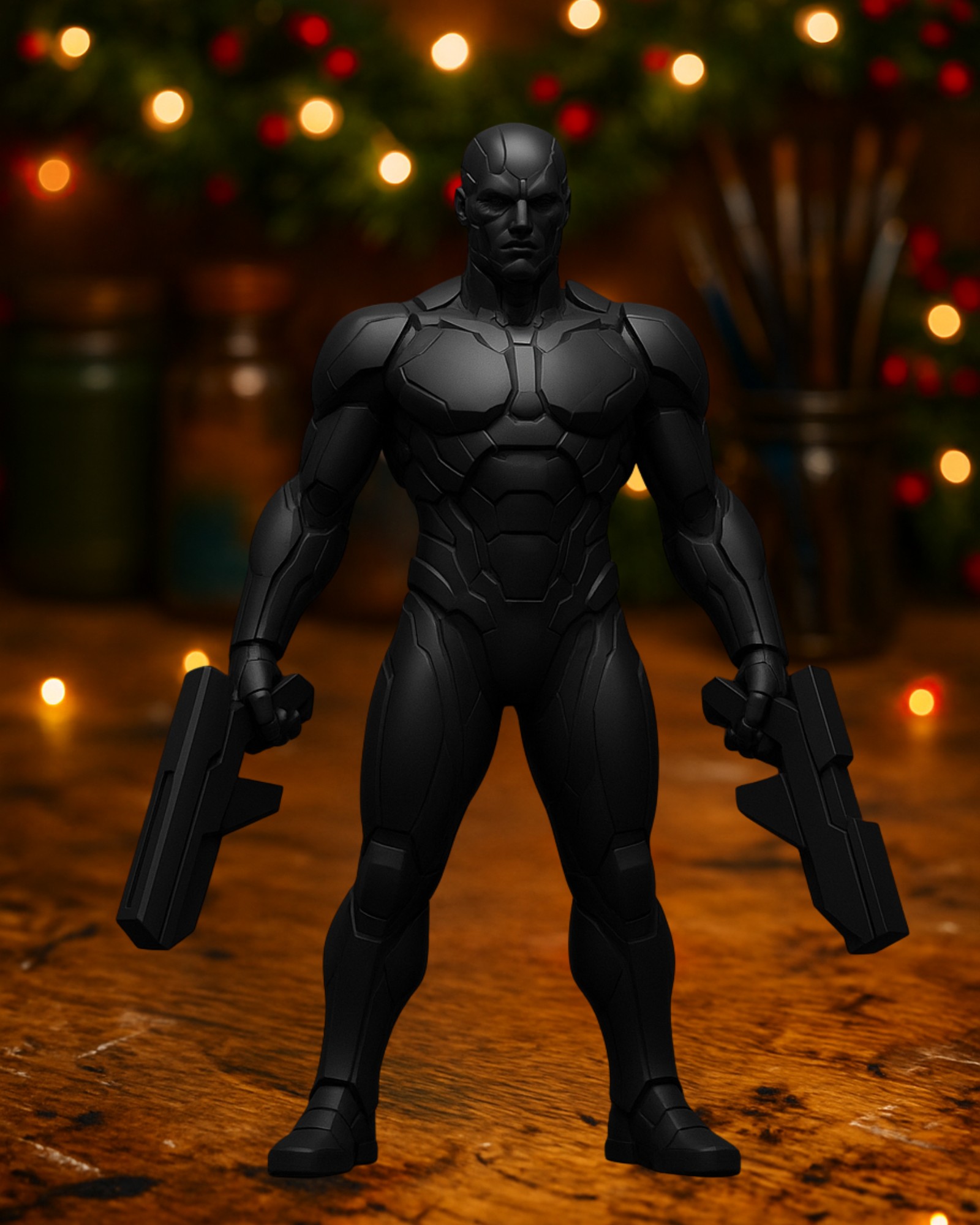 Futuristic Black Warrior Figure