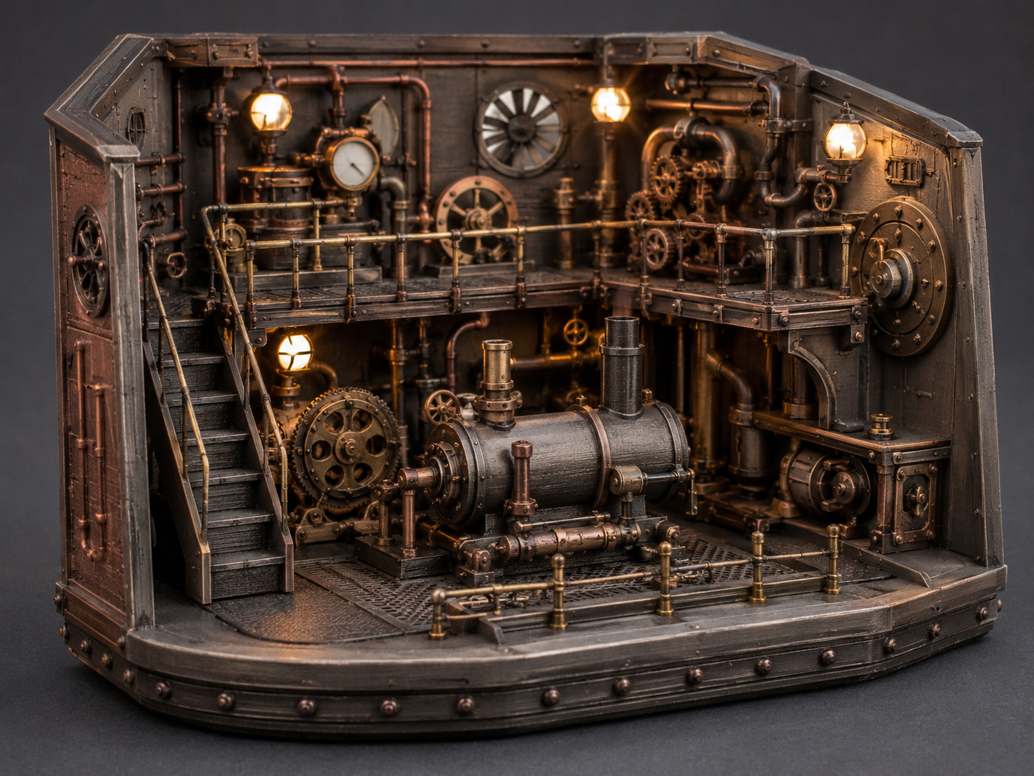 Steampunk engine room Diorama in detail - Steampunk Maschinenraum Diorama im Detail