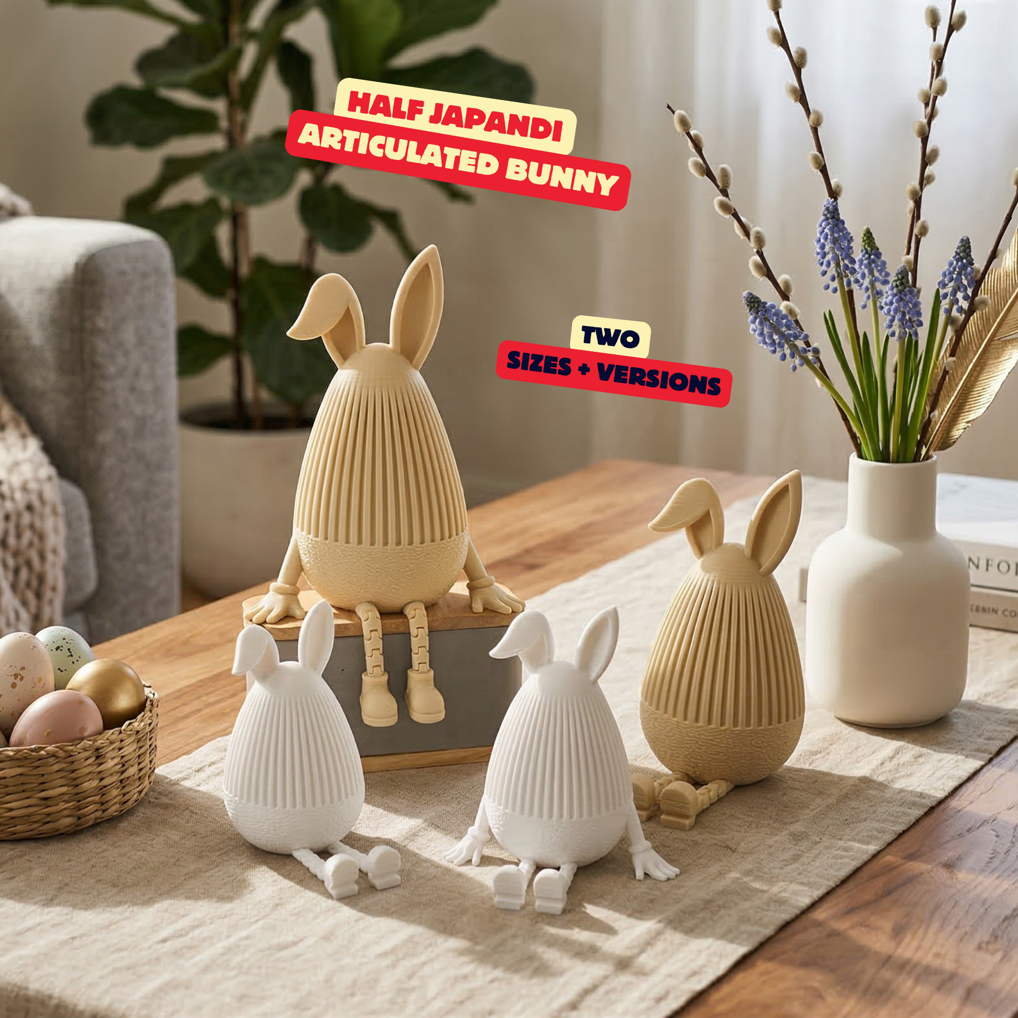 HALF JAPANDI BUNNY - NORMAL VERSION (ARTICULATED) / MODERN EASTER DECOR / BUNNY DECOR / HOMEDECOR