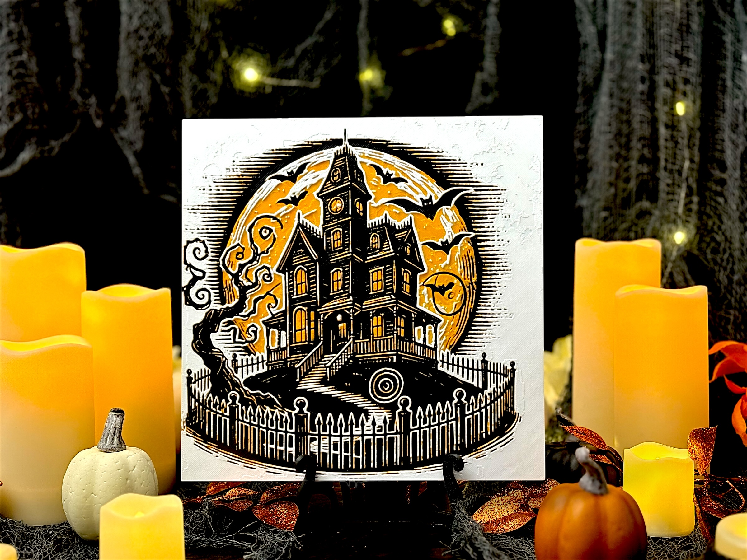 “Moonlit Manor” – Layered Haunted House 2 Hueforge Panel