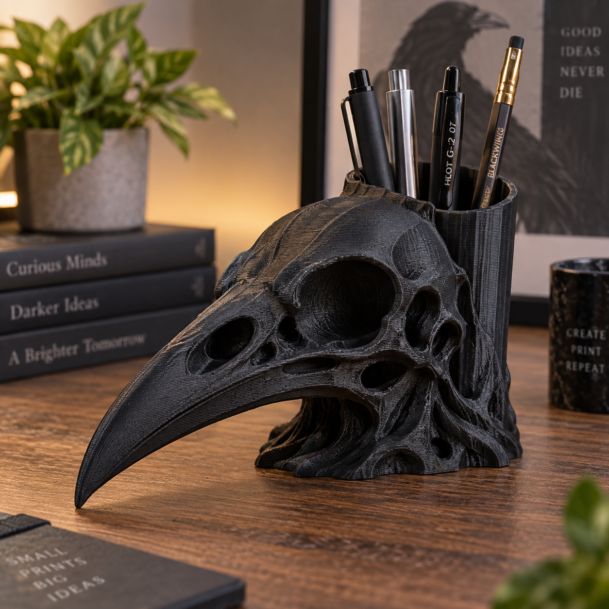 Crow Skull Planter - Gothic Bird Skull Pot