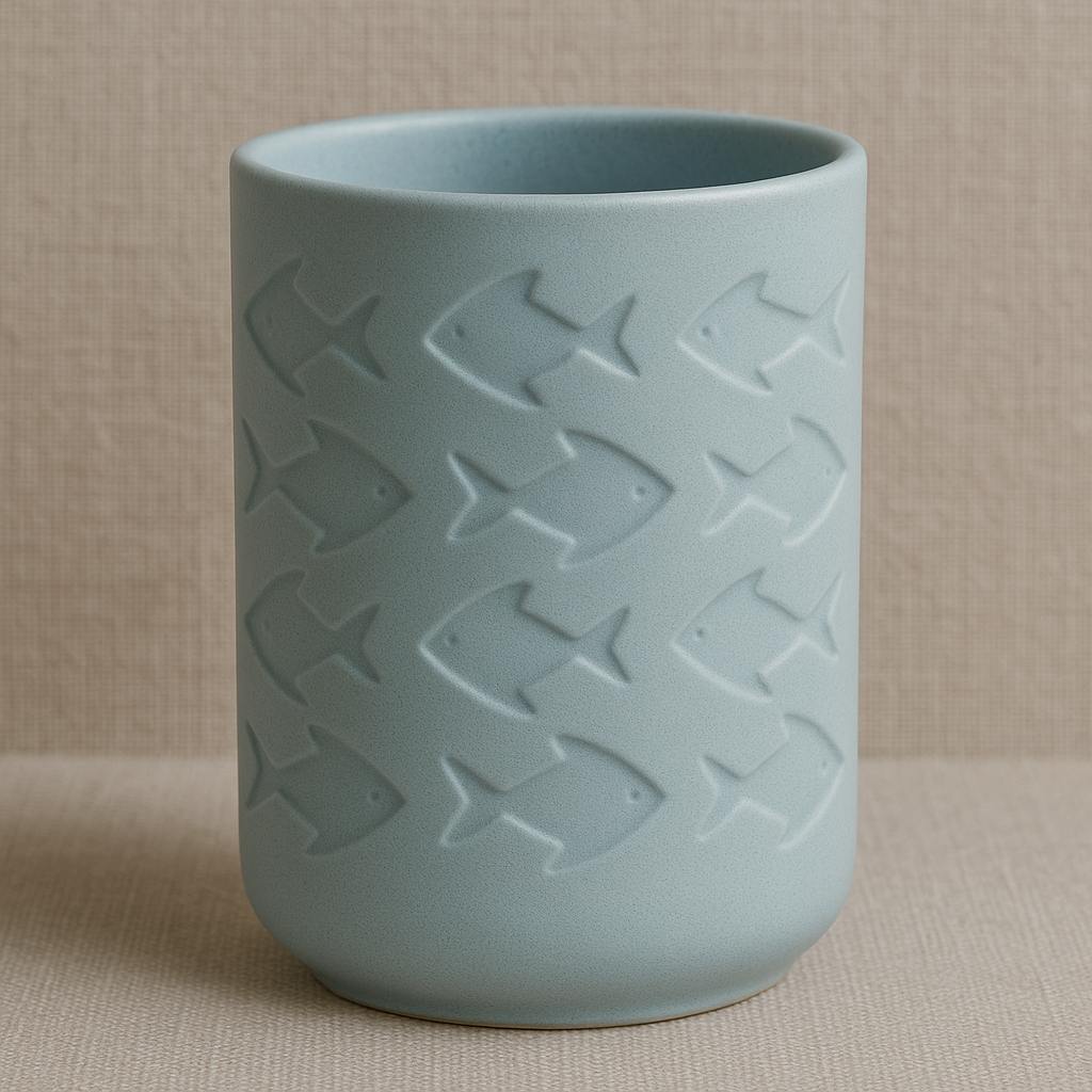 Matte Blue Fish Pattern Vase