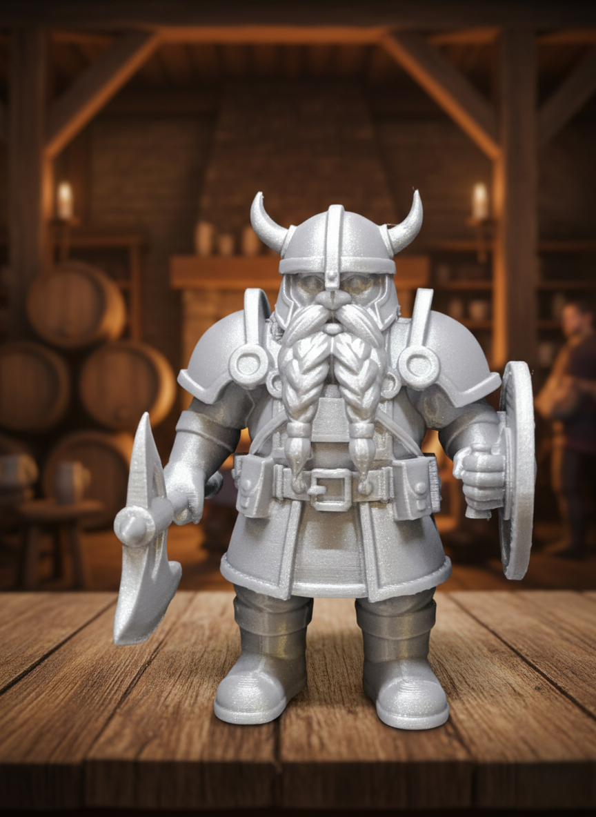 Viking Dwarf Warrior with Axe and Shield – Fantasy Miniature STL for 3D Printing