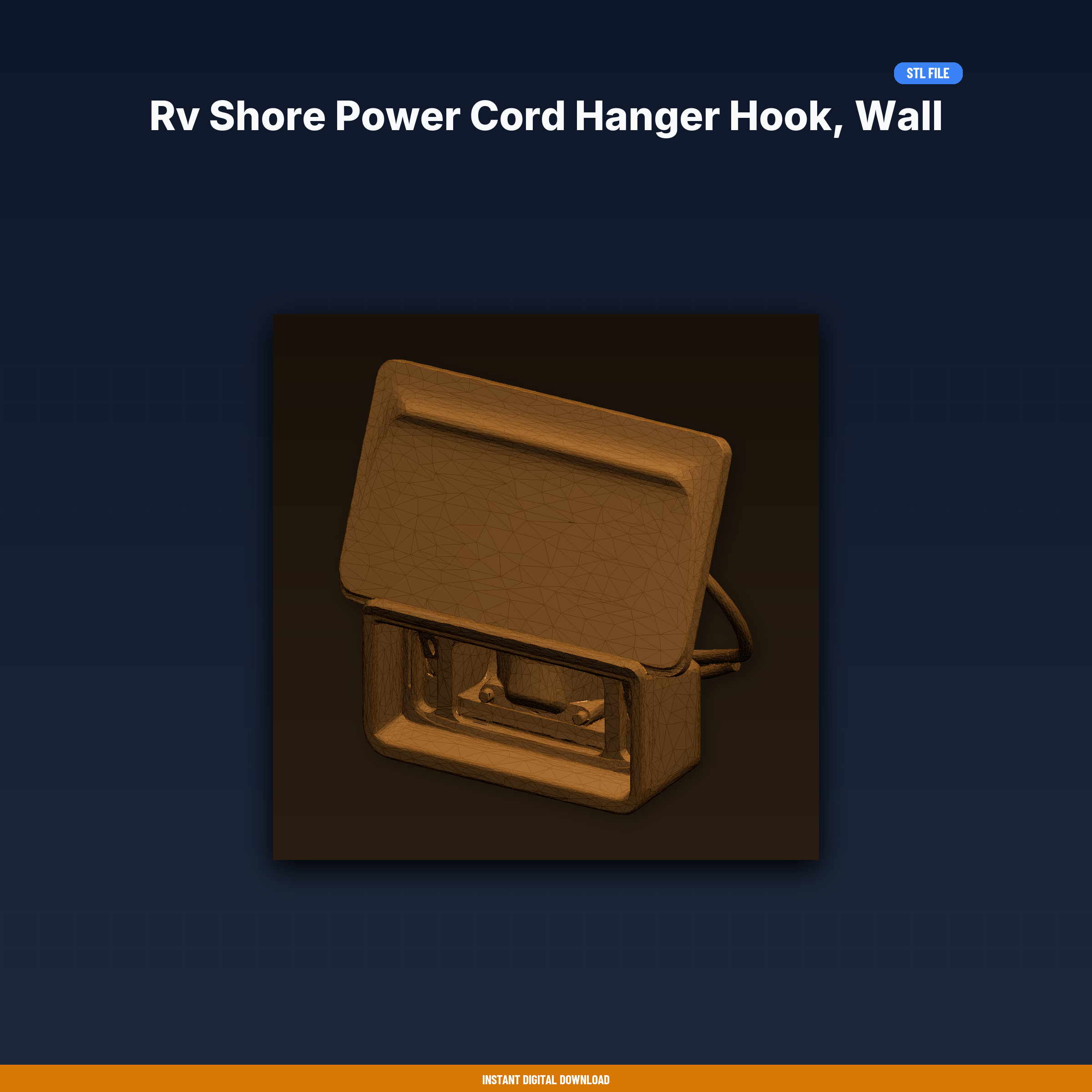 Rv Shore Power Cord Hanger Hook, Wall Mount, Holds Heavy - 3D Printable STL File